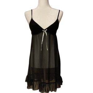 NWOT Black w/White Polka Dots Sheer Babydoll Chemise - Size S
